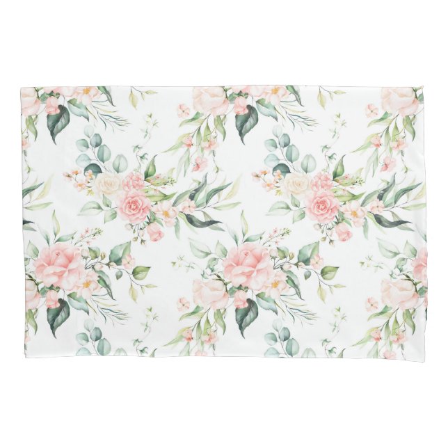 Soft Pastel Pink Rose Flower Pattern Pillow Case (Front)
