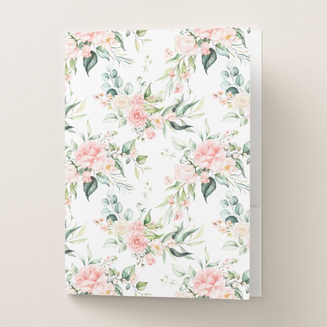 Soft Pastel Pink Rose Flower Pattern Pocket Folder (Front)