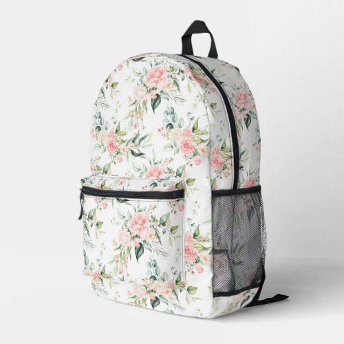 Soft Pastel Pink Rose Flower Pattern Printed Backpack