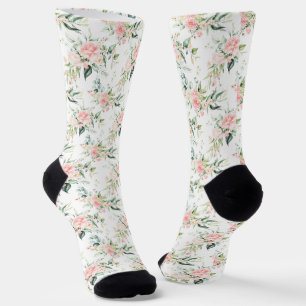 Soft Pastel Pink Rose Flower Pattern Socks