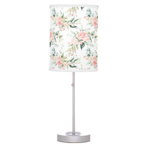 Soft Pastel Pink Rose Flower Pattern Table Lamp