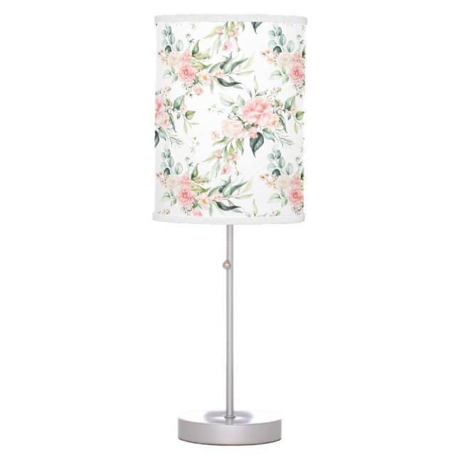 Soft Pastel Pink Rose Flower Pattern Table Lamp (Front)