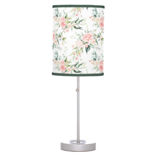 Soft Pastel Pink Rose Flower Pattern Table Lamp