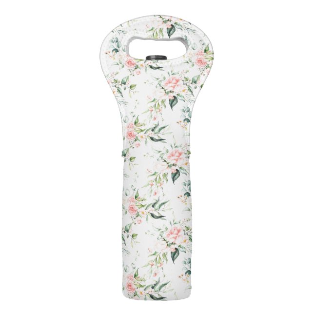Soft Pastel Pink Rose Flower Pattern Wine Bag (Front)