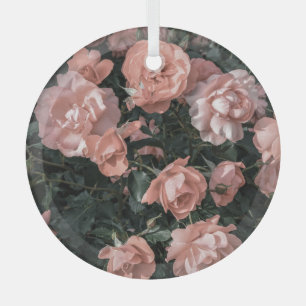 Soft Pastel Pink Rose Garden Glass Ornament