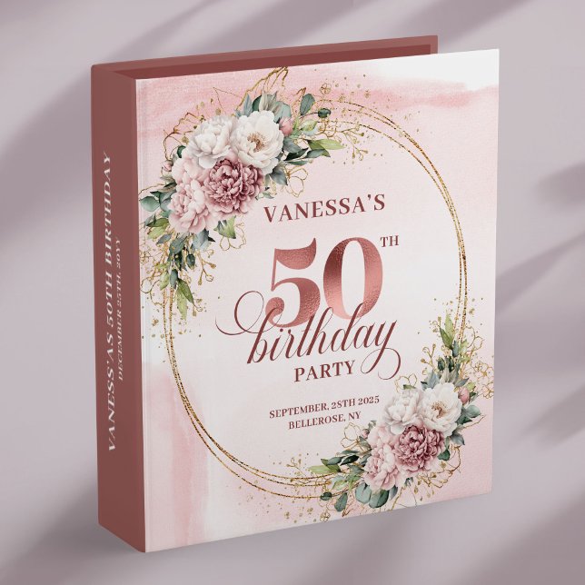 Soft Pastel Pink Rose Gold 50th Birthday Memory  3 Ring Binder (Soft Pastel Pink Rose Gold 50th Birthday Memory Book)
