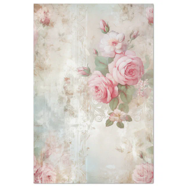 Soft pastel pink roses ephemera vintage chic tissue paper | Zazzle