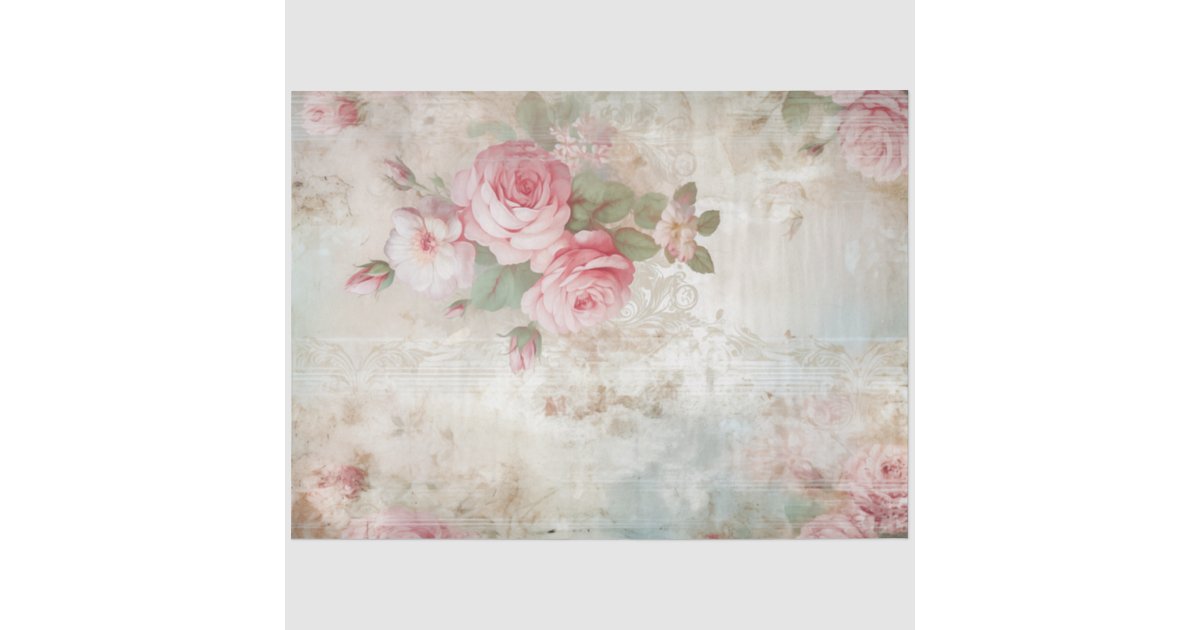 Soft pastel pink roses ephemera vintage chic tissue paper | Zazzle