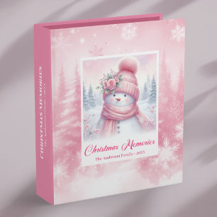 Soft Pastel Pink Snowman Christmas Memory Binder
