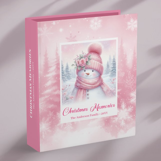 Soft Pastel Pink Snowman Christmas Memory Binder  (Soft Pastel Pink Snowman Christmas Memory Binder Book)
