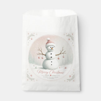 Soft Pastel Pink Snowman Winter Forest Favor Bag