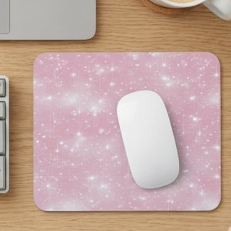 Soft Pastel Pink Sparkly Starry Shimmer Glam Mouse Pad