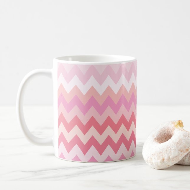 soft pastel pink striped colorful zigzag pattern coffee mug (With Donut)