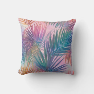 Soft Pastel Pink Tropical Leaves Pattern Throw Pillow