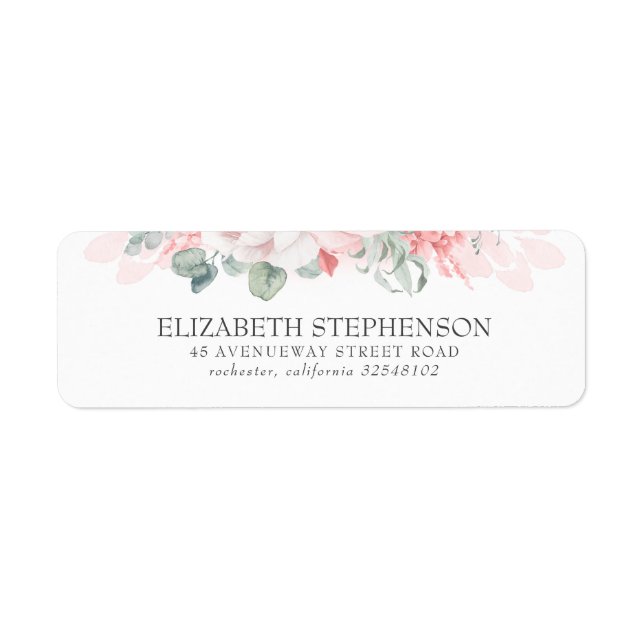 Soft Pastel Pink Watercolor Foliage Elegant Label (Front)