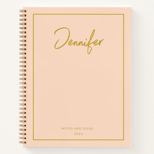 Soft Pastel Pinky Golden Custom Handwritting Name Notebook