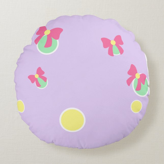 soft pastel polka dots and bows round pillow (Front)