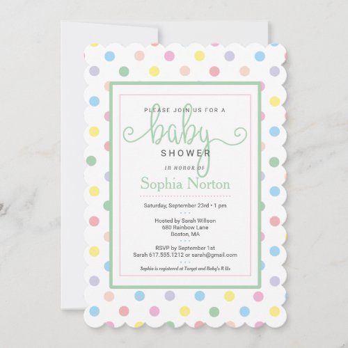 Soft Pastel Polka Dots Baby Shower Invitation