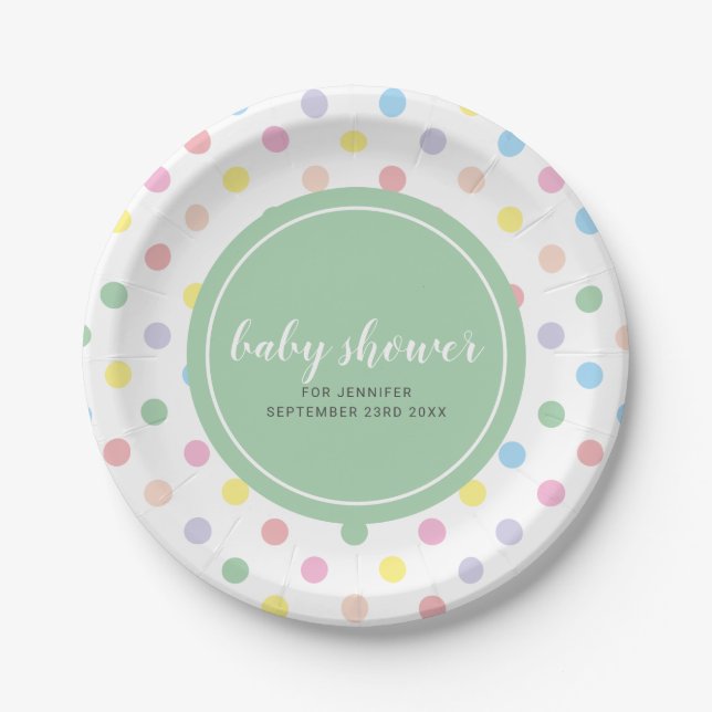 Soft Pastel Polka Dots Baby Shower Paper Plates (Front)