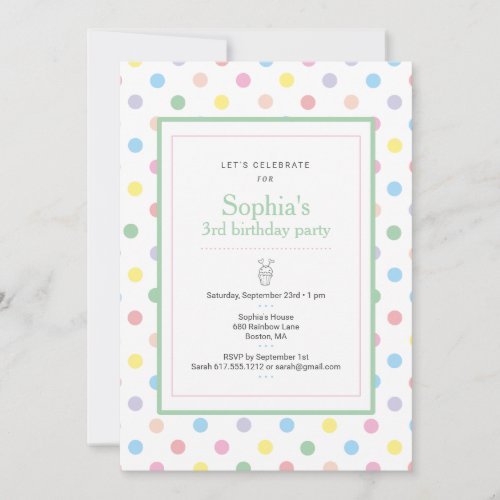 Soft Pastel Polka Dots Birthday Party Invitation