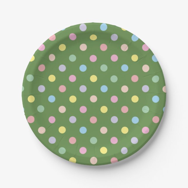 Soft Pastel Polka Dots Green Paper Plates (Front)