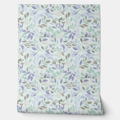 Soft pastel purple and sage green leaves chic wallpaper 