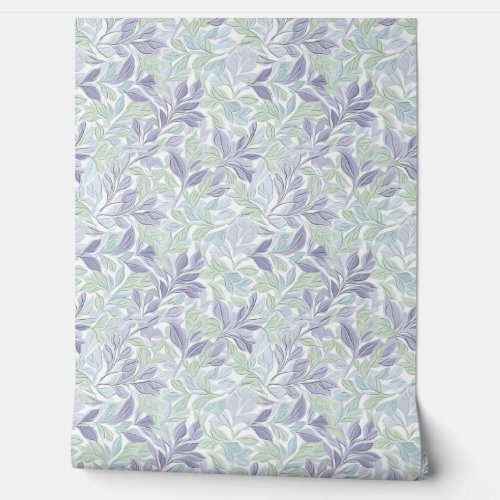 Soft pastel purple and sage green leaves chic wallpaper 