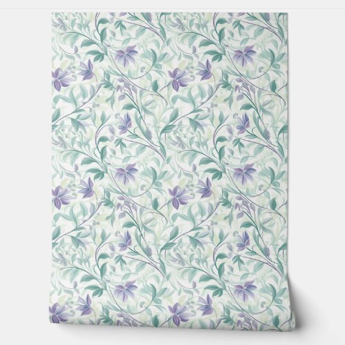 Soft pastel purple and sage green leaves chic wallpaper 