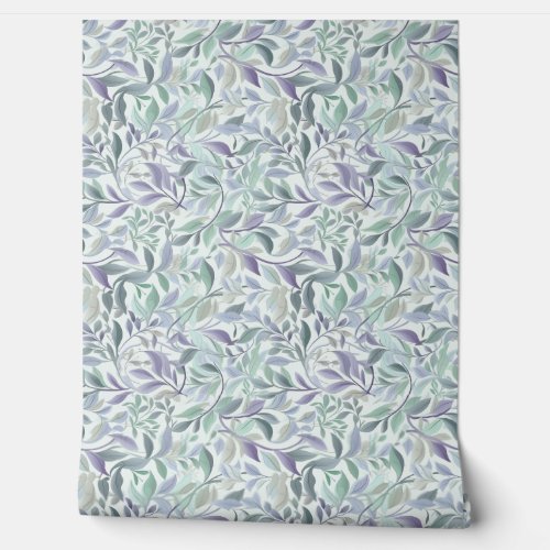 Soft pastel purple and sage green leaves chic wallpaper 