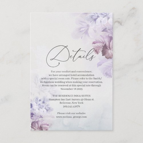 Soft pastel purple dusty blue floral details enclosure card