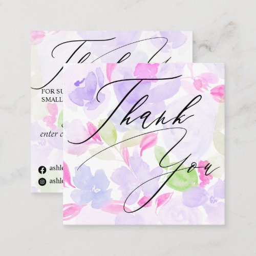 Soft pastel purple floral pattern order thank you square business card