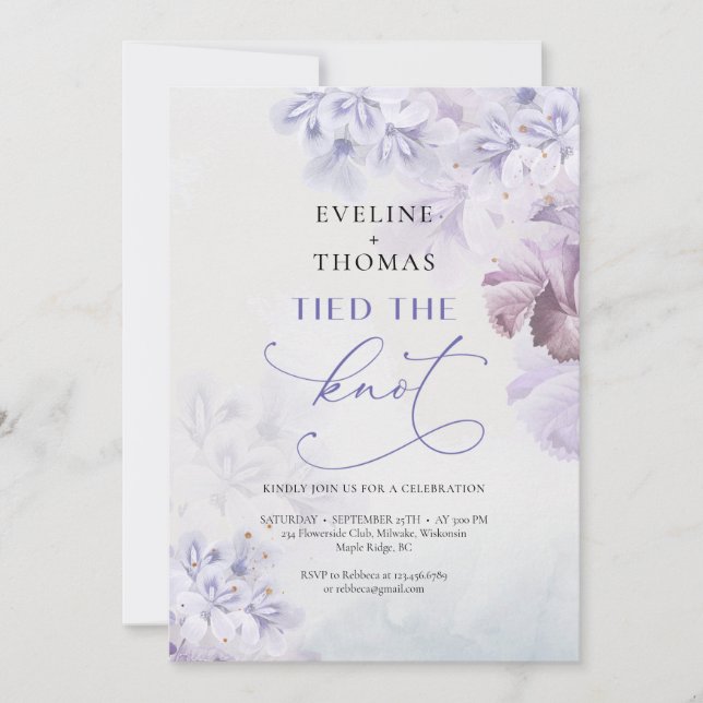 Soft pastel purple lilac dusty blue spring floral invitation (Front)