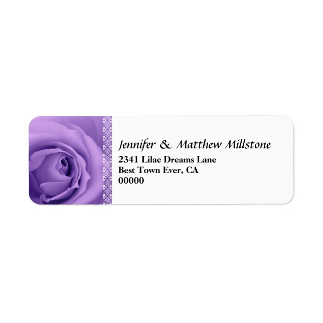 Soft Pastel Purple Rose with Lace Trim Wedding Label (Front)