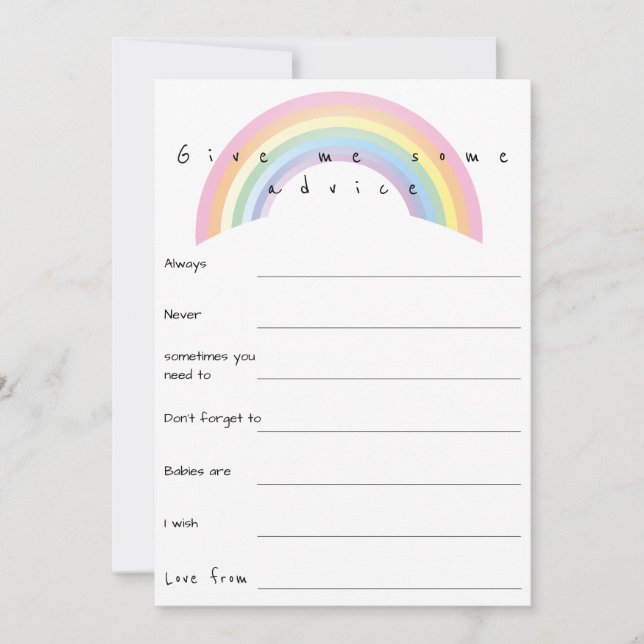 Soft pastel rainbow baby shower advice game  invitation (Front)