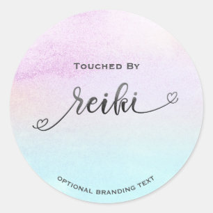 *~* Soft Pastel Rainbow Black Glitter REIKI Classic Round Sticker