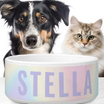Soft pastel rainbow name trendy modern minimal<br><div class="desc">Trendy pet bowl featuring a soft pastel rainbow pattern background and your pet's name in light purple.</div>