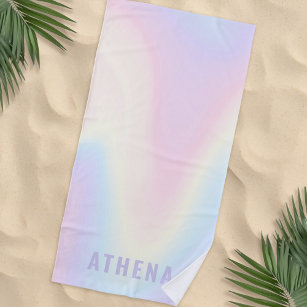 Soft pastel rainbow name trendy modern minimal beach towel