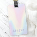 Soft pastel rainbow name trendy modern minimal luggage tag<br><div class="desc">Trendy luggage tag featuring a soft pastel rainbow pattern background and your name in light purple.</div>