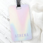 Soft pastel rainbow name trendy modern minimal luggage tag<br><div class="desc">Trendy luggage tag featuring a soft pastel rainbow pattern background and your name in light purple.</div>