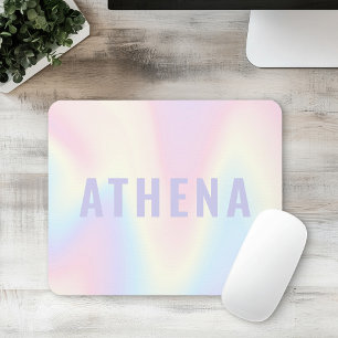 Soft pastel rainbow name trendy modern minimal mouse pad