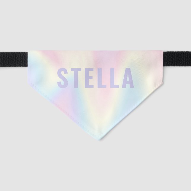 Soft pastel rainbow name trendy modern minimal pet bandana collar (Front)