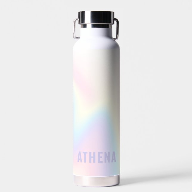 Soft pastel rainbow name trendy modern minimal water bottle (Front)