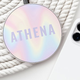 Soft pastel rainbow name trendy modern minimal wireless charger 