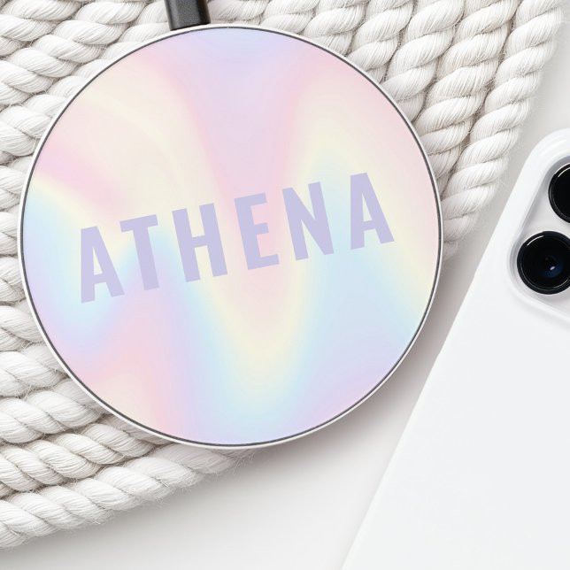 Soft pastel rainbow name trendy modern minimal wireless charger  (Soft pastel rainbow name trendy modern minimal wireless charger)