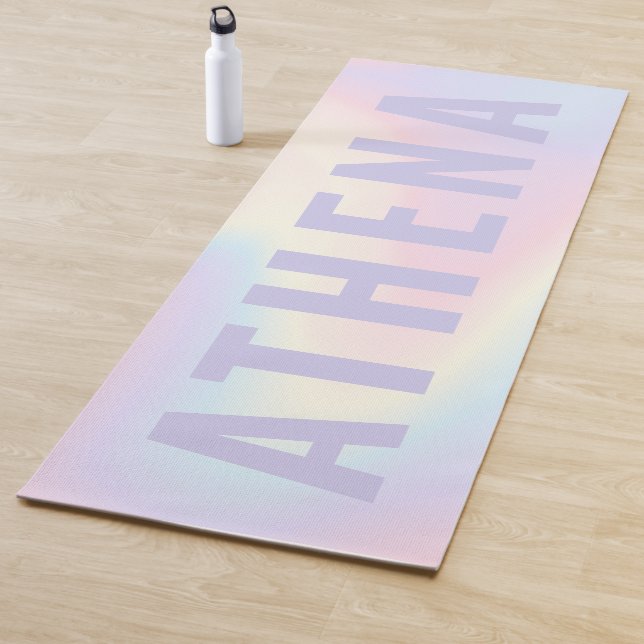 Soft pastel rainbow name trendy modern minimal yoga mat (In Situ)