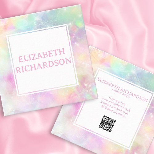 Soft Pastel Rainbow Opal Crystal Colorful QR Code Square Business Card