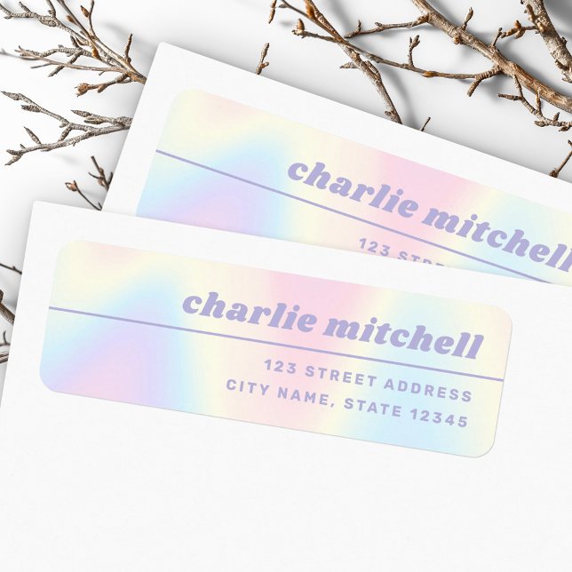 Soft pastel rainbow retro font trendy return label (Soft pastel rainbow retro font trendy return label)