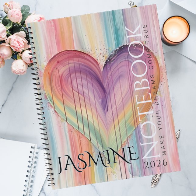 Soft Pastel Rainbow Whimsical Watercolor Heart  Notebook (Every dream written here is a promise to yourself, wrapped in the colors of hope and possibility.)