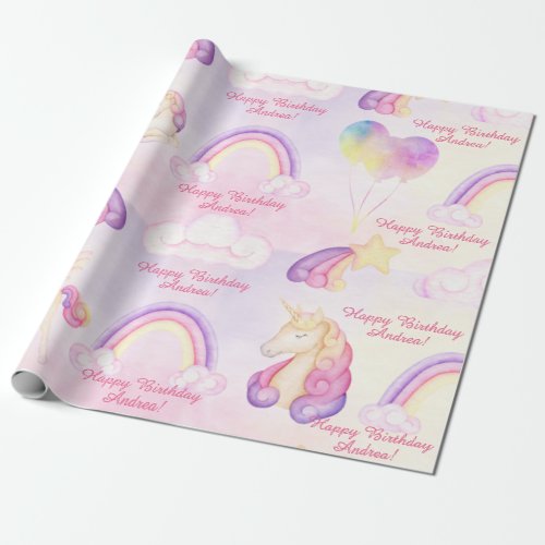 Soft Pastel Rainbows Unicorns Clouds And Stars  Wr Wrapping Paper