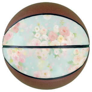 Soft Pastel Rose Pattern on Aqua Background Basketball